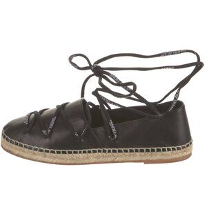 Off-White Black Leather Lace Up Summer Vacation Espadrille Flats Size EU 39